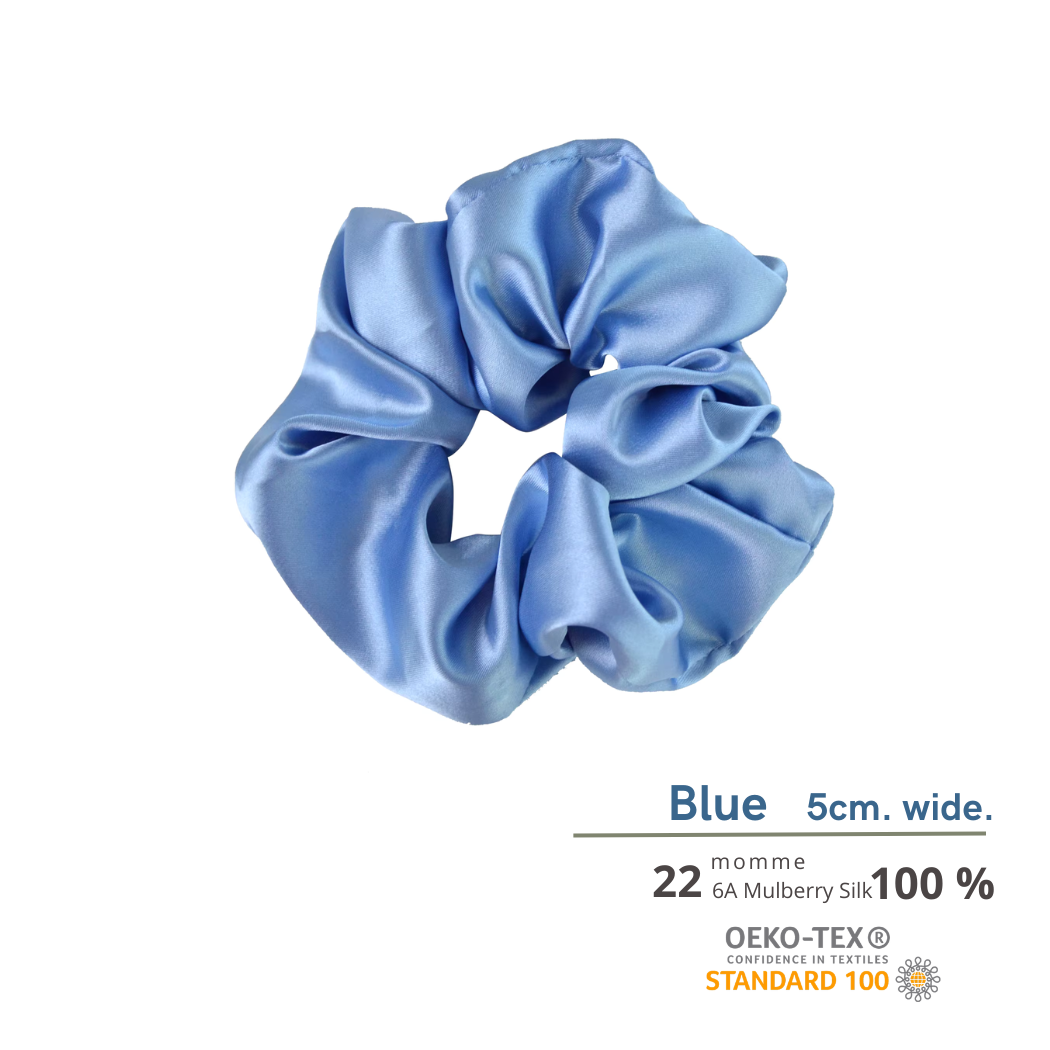 Blue 5cm wide Silk Scrunchie